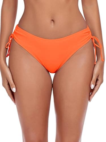 Image of Ocean Blues Women's Orange-Red Mid Waisted Bikini Bottom Drawstring Bathing Suit Size Large