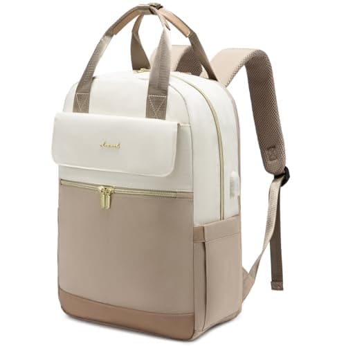 Image of LOVEVOOK Backpack Womens, 15.6 Inch Fashion Laptop Rucksack Bag for Ladies, Lightweight Computer Backpack Work Bag with USB Port, Casual Daypacks Back Pack for School Uni Travel, Beige Khaki