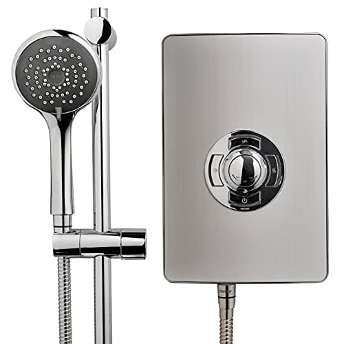Image of Triton Showers Collection 2 | Shower Electric | 8.5 KW | Triton Showers Aspirante I Brushed Steel I Electrical Showers | with Showerhead and Anti Twist Hose | Best Electric Shower Units for Bathrooms