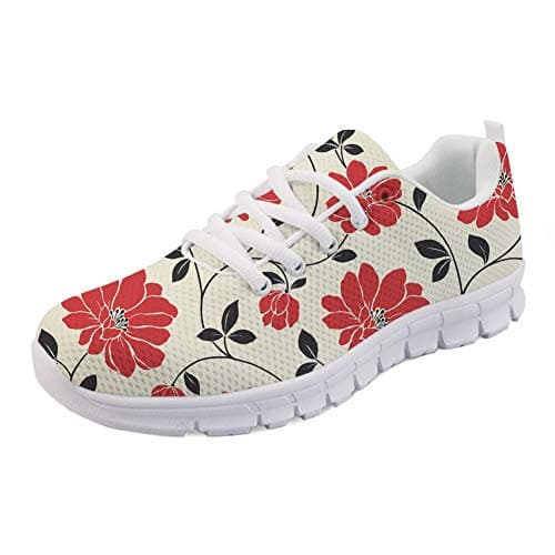 Image of HUGS IDEA Classical Elegant Floral Fresh Simple Flower Design Casual Sneaker Running Shoes Gym Low-Top Lace Up Mesh Shoe Breathable Non Slip
