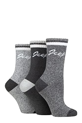 Image of Jeep Ladies Performance Full Cushion Boot Socks Pack of 3 Slate/Grey/Cream 4-8
