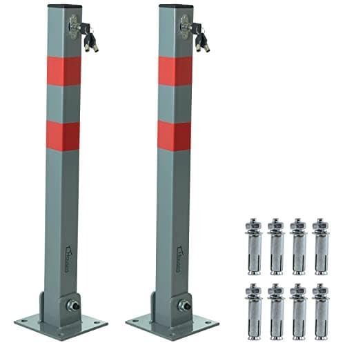 Image of Hausen 2 x Folding Car Parking Barrier Post Vehicle Driveway Garage Security Bollard, 3 Keys Included with Each Barrier