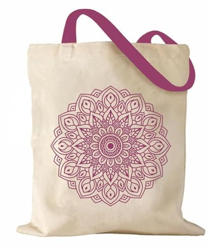 Image of Canvas Tote Bag with Inner Pocket Women's Reusable Shopping Bag Washable Foldable Cat Cotton Canvas Bag For Women Girls Shopping Grocery (Geo-purple)