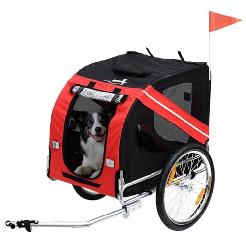 Image of Pawhut Folding Dog Carrier Bicycle Pet Trailer in Steel Frame Stroller - Red & Black