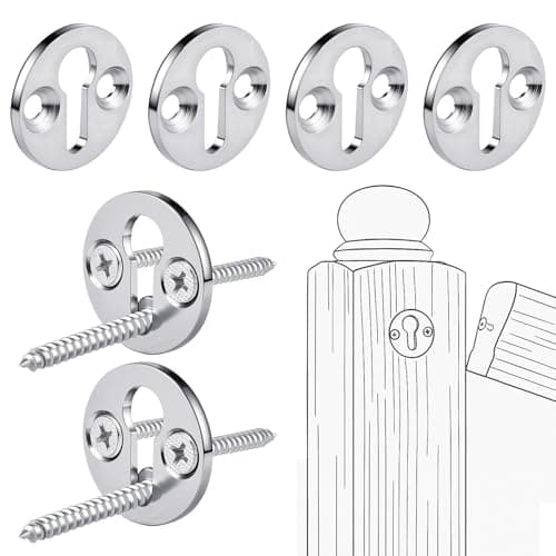 Image of Shimeyao 4 Sets Newel Post Fastener, Newel Post Mounting Kit, Column Handrail to Pole Fastener, 1 1/4 Inch Diameter x 1/8 Inch Thickness Hardened Steel Plate with 1 Round Steel Plate 3 Long Screws
