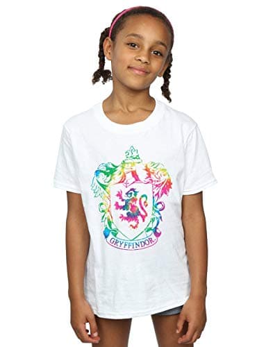 Image of Harry Potter Girls Gryffindor Crest Tie Dye Infill T-Shirt White 5-6 Years