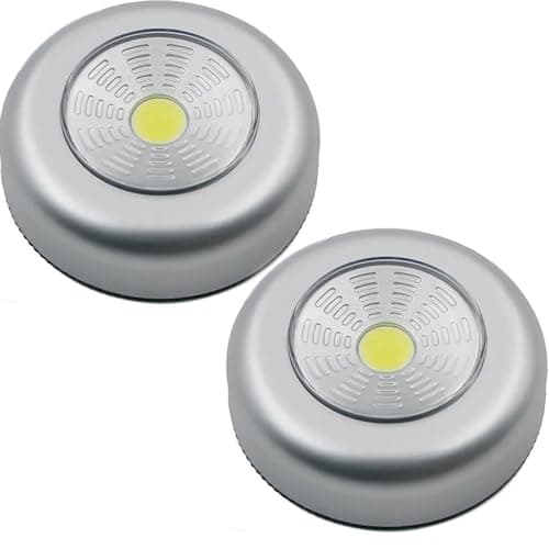 Image of Navoys 2 Pack COB LED Battery-Powered Wireless Night Light Tap Touch Push Lamp - Self Adhesive COB Push Light for Closets, Cabinets, Counters or Utility Rooms, Cordless Puck Light (2pc COB Lights)