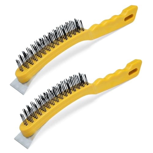 Image of ZAVIA 2 Pack Wire Brush with Metal Scraper | 4 Row Wire Scratch Brush with Carbon Steel Grit & Plastic Handle for Scrapping Corrosion & paint | Metal Cleaning Wire Brushes for Welding Slag Removal