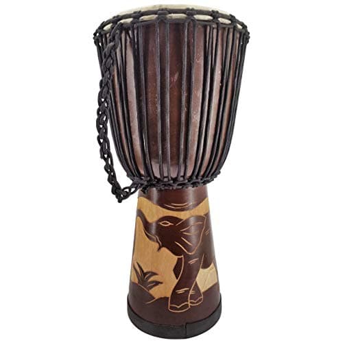 Image of 50 cm Professional Djembe Drum – Hand-Carved African Wooden Drum with Goatskin – Alpine Elephant Design, Brown