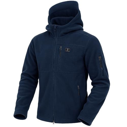 Image of Iron Mountain Men's Technical Fleece Zip Hoodie with Multiple Pockets Warm Durable Heavy-Duty Wind Resistant Anti-Pill Thermal Hooded Sweatshirt for Men Outdoor Winter Casual Wear (Navy, M)