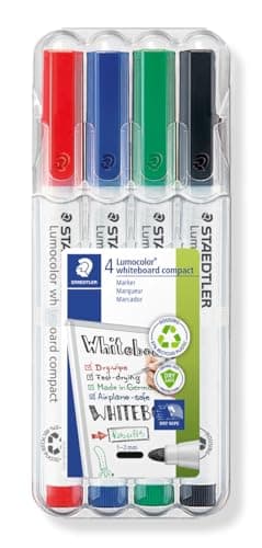 Image of STAEDTLER 341 WP4 Lumocolor Compact Whiteboard Marker, 1-2mm Line Width - 4 Assorted Colours (Pack of 4)