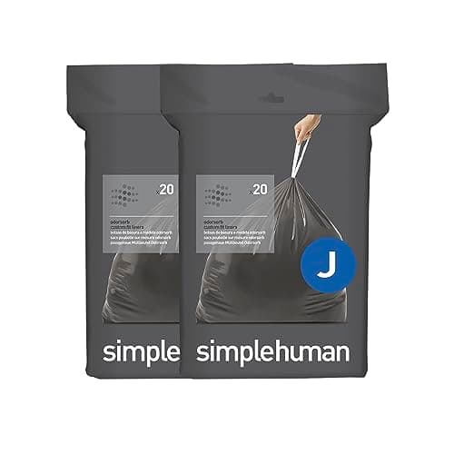 Image of simplehuman Code J 40 Odorsorb Liners, 50% Recycled Custom Fit Odour Absorbing Bin Liners in Dispenser Packs with Durable Drawstring Tie Handle, 30-45L