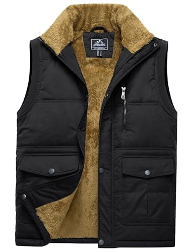 Image of TACVASEN Men's Outerwear Gilets Fleece Body Warmer Water Resiatant Winter Gilet Sleeveless Jackets with Zip Pockets Black XL