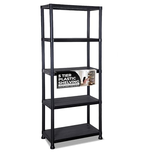 Image of 3/4/5 Tier - Plastic Shelving Unit | Garage Shelving Units | Storage Shelves | Shelving Units for Storage | Plastic Racking | Racking Shelving Unit Warehouse, Garage, Shed, and Workshop (5 Tier)