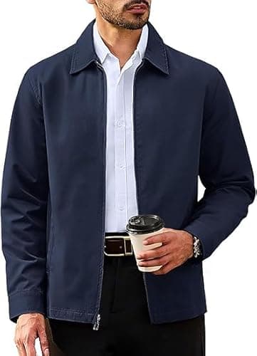 Image of TACVASEN Men's Lightweight Jacket Fall Casual Bomber Jackets Work Walking Sport Windbreaker with Pockets Navy,S