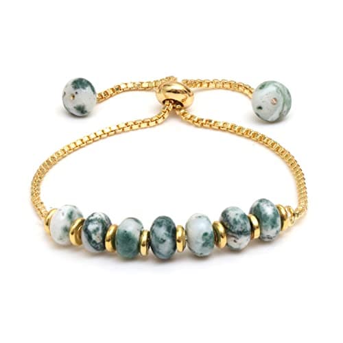 Image of Gempires Moss agate Bolo Bracelet, Beaded Bohemian Bracelets,14k Yellow Gold, Adjustable Bracelets For Women
