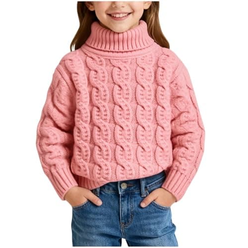 Image of ZJADear Girls Jumper - Winter Turtleneck Knitted Sweaters,Warm,Cable Knit,Long Sleeve,Pullover,Soft,Cozy,Chunky,Casual Knitwear Sweater Tops (UK, Age, 4 Years, 5 Years, Regular, Pink)