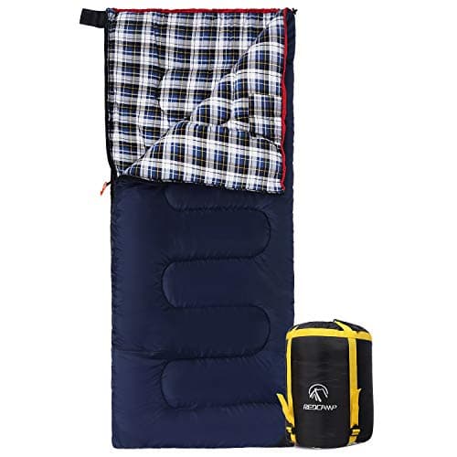 Image of REDCAMP Cotton Sleeping Bag for Adult, Flannel Compact Sleeping Bag for Camping Fishing 3-4 Season Cold Weather Winter, 2lbs