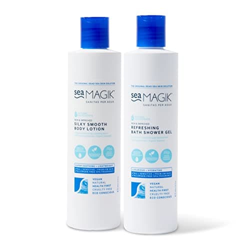 Image of Sea Magik - Vegan Body Wash and Lotion, Refreshing Spa Set with Dead Sea Salt, Allergen Free, Multipurpose, for All Skin Types, Hydrating, Soothes Psoriasis and Eczema, Cruelty Free (2 x 300ml)