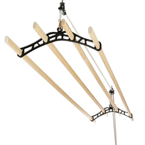 Image of LOWENERGY 4 Lath Pulley Clothes Airer Ceiling Maid – Traditional Victorian Laundry Rack Dryer for Kitchen, Utility, Bathroom or Garage (Black 2.4M)