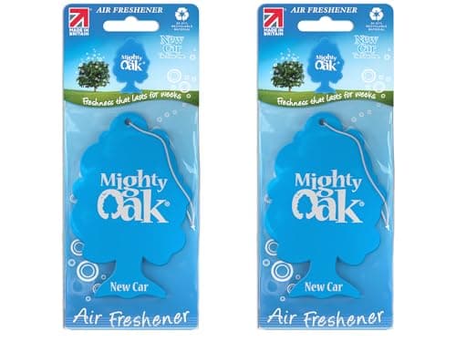 Image of Mighty Oak Air Freshener – New Car Fragrance - Long Lasting Hanging Car Deodoriser – Odour Eliminator Air Freshener – Auto Accessories – UK Made Car Scent Freshener - 2 Pack