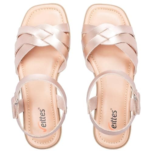 Image of Veittes Women's Flat Slide Sandals - Casual Braided Strappy with Adjustable Buckle Summer Sandals.Gold 7