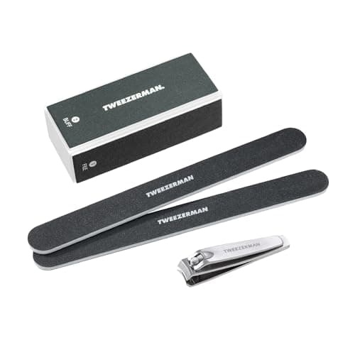 Image of Tweezerman Black Manicure Kit, Includes Nail Clippers, 2 x Nail Files, & a Buffer Block Nail File, Professional Starter Kit, (Set of 4)