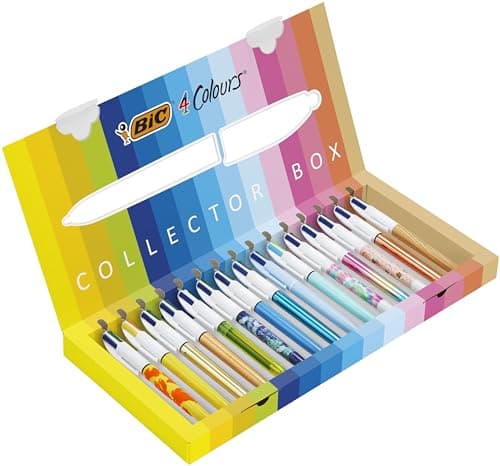 Image of BIC 4 Colours Special Collection – 15 Ballpoint Pens – Medium 1.0mm & Wide 1.6mm Points – Assorted Ink Colours – Multi-Coloured Writing Set – Box of 15