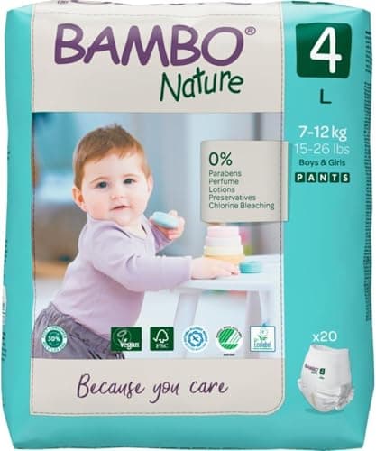 Image of Bambo Nature Premium Training Pants, Pull Ups, Eco-Labelled Potty Training Pants, Training Nappy Pants, Secure & Comfortable, Discreet Pants For Active Day & Comfy Night's Sleep - Size 4 / L, 20PK