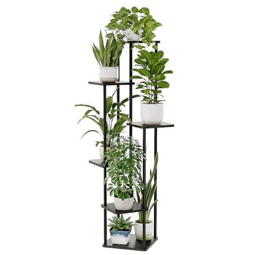 Image of Bamworld 6 Tier Plant Stand Indoor Tall Metal Plant Shelf for Multiple Plants Corner Tiered Flower Stand for Patio Garden Balcony Living Room Bedroom(Black)