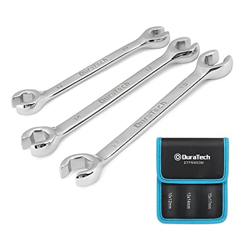 Image of DURATECH 3-Piece Flare Nut Spanner Set 10-17 mm, Double End Open Ring Spanner Set, Brake Line Wrench Set, Metric, with Storage Pouch