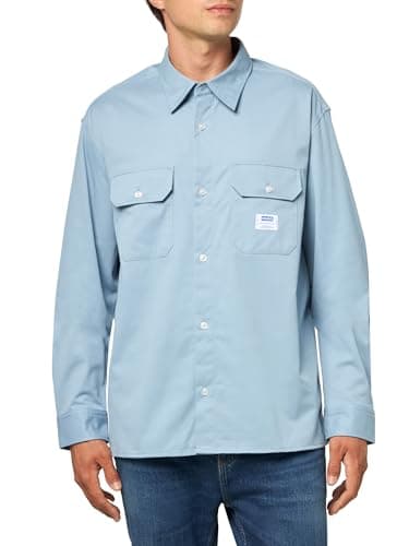Image of HUGO Men's Cotton Twill Woven Patch Overshirt, Misty Blue, Medium