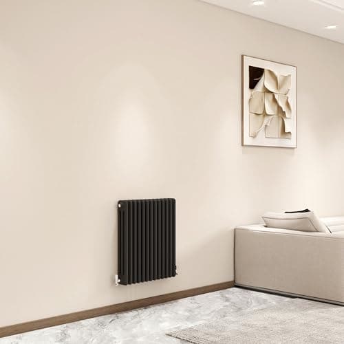 Image of Horizontal 3 Column Cast Iron Radiator, 600x605mm Anthracite Designer Bathroom Rads,Wall Mounted Column Radiator for Bedroom/Office, Traditional Central Heating Heater Grey Radiator, Hall Radiator