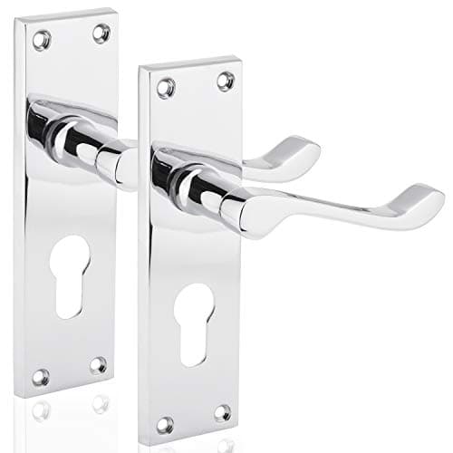 Image of XFORT® Euro Profile Victorian Scroll Door Handles in Polished Chrome, Euro Cylinder Lock Door Handle Set, Ideal for All Types of Internal Wooden Doors That Require Key Locking Security [1 Pair]