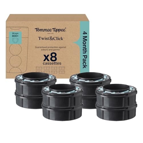 Image of Tommee Tippee Twist & Click Advanced Nappy Bin Original Refill Cassettes Exclusive Pack of 8, 10.5 Metres Each, Easy, Affordable Refill, 8 x 10.5 m