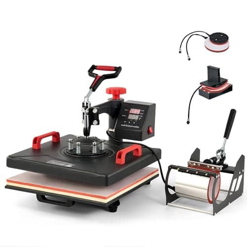 Image of CREWORKS Heat Press Machine, 38×38 cm 5 in 1 Heat Press with Digital Control, Swing Away Multipurpose T Shirt Press Machine with Dual Heating Tubes for Mug Plate Hat Cap