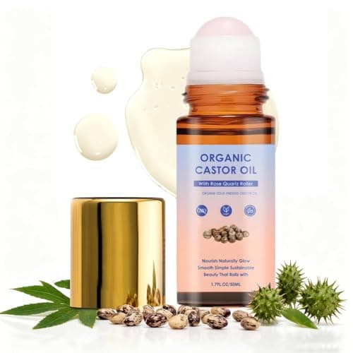 Image of Organic Castor Oil Roll On - Organic Castor Oil Rose Quartz Roller Ball for Face & Body, Skin & Hair Moisturizer, Natural Cold-Pressed Castor Oil with Rose Quartz Roller, Deep and Lasting Hydration