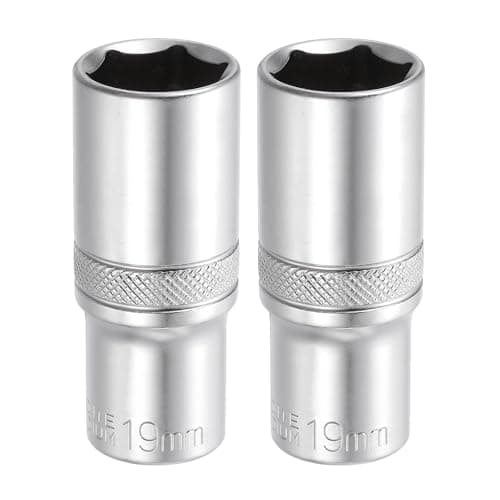 Image of sourcing map 2pcs 6 Points Deep Socket 3/8" Drive 19mm Deep Metric CR-V Steel Polished Nickel Plating Impact Sockets 64mm / 2.5" Long Flip Sleeve Tool for Home Auto Nuts Bolts Repair