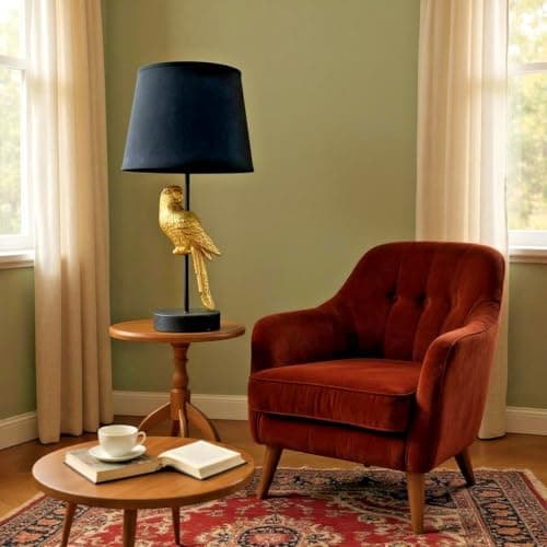 Image of MAISONICA 47cm Gold Parrot Table Lamp Light w/Black Shade & Gold Inner E27 60w Bulb