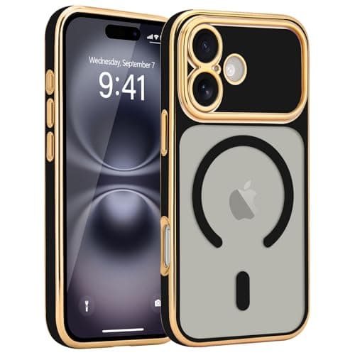 Image of Teageo for iPhone 16 Magnetic Phone Case, Electroplated Frame Compatible with MagSafe Slim Fashion Shockproof Protective Cover Girls Women Case for iPhone 16, Black