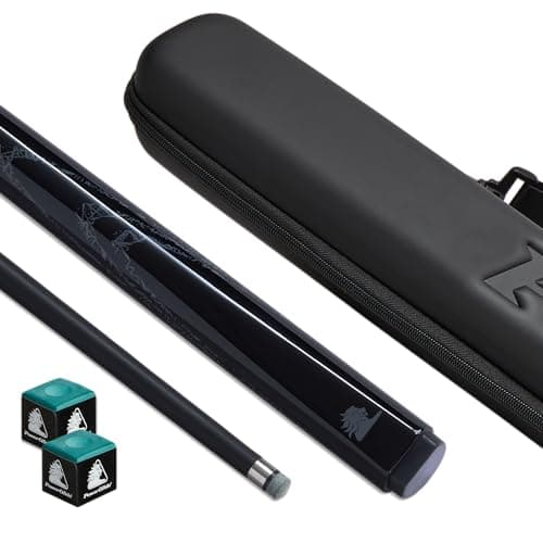 Image of POWERGLIDE Fibreglass Snooker Cue Case & Set | Stylish Black 2-Piece Billiard Pool Cue | Soft Touch EVA Protective Svartur Case | Green Chalk | Precision Engineered Joint | Full Size 57" | 10 mm tip