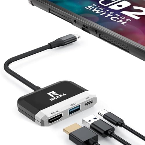 Image of RREAKA Switch 2 Dock Replacement for Nintendo Switch 1&2 Dock, Switch TV Adapter with 4K@60Hz HDMI, USB3.0 Port, PD 100W, Portable Travel Switch Docking Station for Nintendo 2