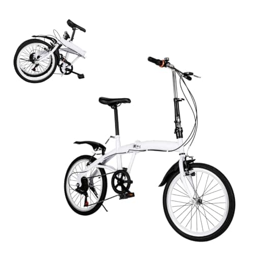 Image of AOOUNGM 20 Inch Folding Bike Adult, Adjustable Height Mountain Bike, 6 Speed Lightweight Alloy Folding Bicycle, Folding Bicycle for Adult Men and Women Teens, City Bike for Children, White
