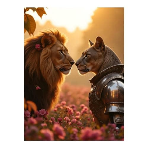 Image of TZTTZT Diamond Art Kits for Adults - Lioness Knighthood Sunset Encounter Diamond Painting Kits for Adults Beginner, 12x16 in Frameless Diamond Painting Kit for Home Wall Decor