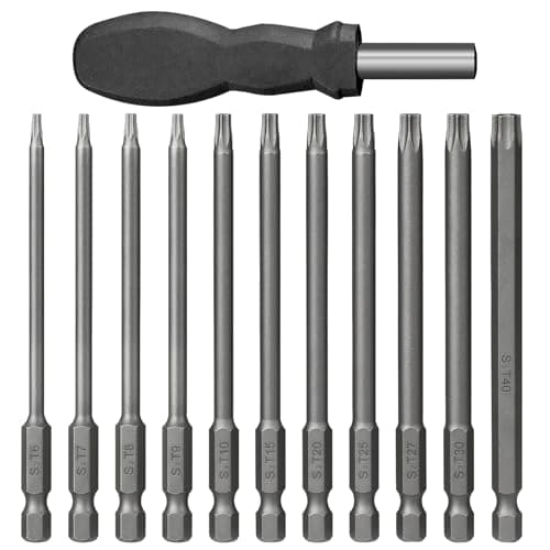 Image of 12PCS Screwdriver Bit Sets, 100mm Torx Screwdriver Set, T6-T40 S2 Steel Long Hex Shank Bits, 1/4 Inch Torx Bit Set, Suitable for Electric Drills and Manual Spanners