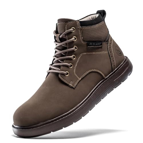 Image of FLYLAND Men's Fashion Sneaker Chukka Boots Lace Up Leather Ankle Dress Boot Lightweight Non-Slip Walking Shoes, Brown, 9.5