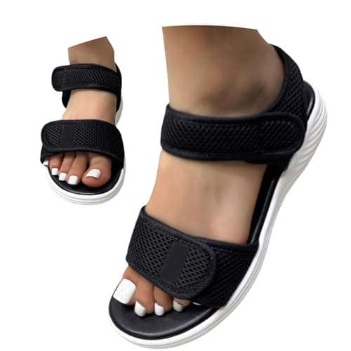 Image of Momolaa UK 4 Sandal for Swollen Feet Women Wide Fit Summer Slippers with Adjustable Band Breathable Mesh Sandals Ladies Hook & Loop Open Toe Shoes Comfortable Lightweight Sandles 001_Clearance Black
