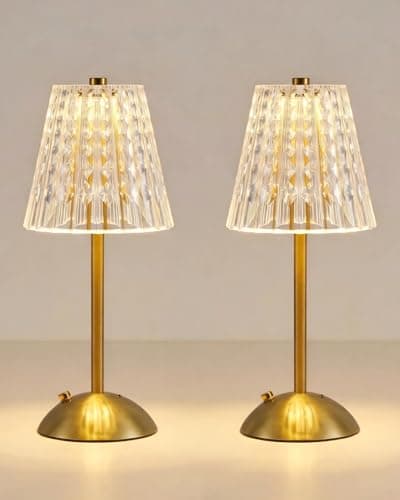 Image of HARPER LIVING Rechargeable Table Lamp Set of 2, LED Desk Lamp Battery Operated, 3 Colours & Dimmable, Cordless Touch Lamps Bedside Reading Light for Bedroom Living Room Bar Restaurant, Gold