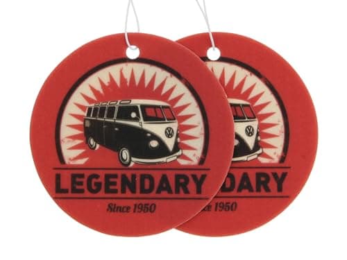 Image of BRISA VW Collection - Volkswagen Air Freshener, Room Freshener, Deodorizer for Cars T1 Bus Campervan Motif (Vanilla/Red/Set of 2)