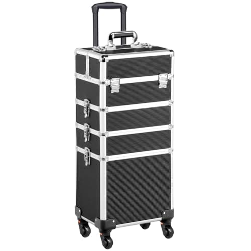 Image of Yaheetech 4 in 1 Beauty Case Rolling Cosmetics Organiser Makeup Vanity Case Lockable Hairdressing Trolley Black